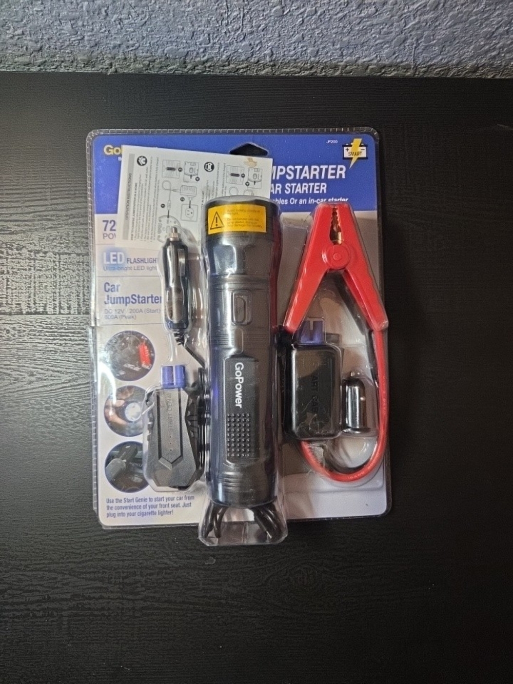 Black LED Flashlight Car Jump Starter with Red Clamps